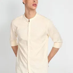 Flying Machine Slim Fit Mandarin Collar Opaque Casual Pure Cotton Shirt-image-92