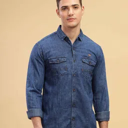 Kuons Avenue Smart Spread Collar Double Pocket Denim Casual Shirt image 1