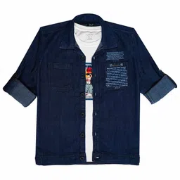CAVIO Boys Comfort Fit Pure Cotton Denim Casual Shirt With T-Shirt-image-74