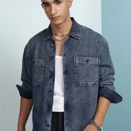 HIGHLANDER Faded Spread Collar Curved Cotton Oversized Casual Shirt image 1