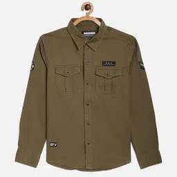 Octave Boys Olive Green Regular Fit Cotton Casual Shirt-picture-19