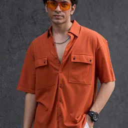 Powerlook Orange Boxy Opaque Drop Shoulder Casual Shirt-picture-28