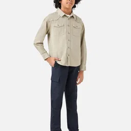 Juniors by Babyshop Boys Spread Collar Solid Cotton Casual Shirt-image-3
