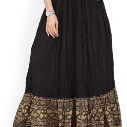 Varanga Black Ethnic Motifs Printed Pure Cotton Gathered Detailed Flared Skirt-picture-29