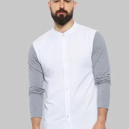 Campus Sutra White Mandarin Collar Classic Fit Cotton Casual Shirt-image-33