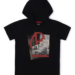 Pepe Jeans Boys Black Printed Hooded T-shirt-picture-40