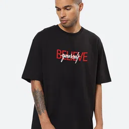 Mad Over Print Believe Yourself Printed Drop-Shoulder Sleeves Cotton Oversized Tshirt-picture-57