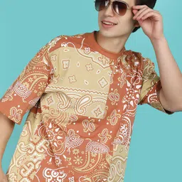 V-Mart Paisley Printed Drop-Shoulder Sleeves Relaxed Fit Cotton T-shirt-picture-18