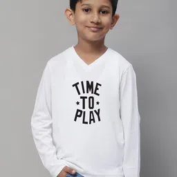 Friskers Boys White Typography Printed V-Neck Raw Edge T-shirt-picture-45