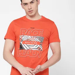 Wrangler Men Orange Printed Regular Fit Cotton T-shirt-picture-48