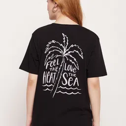 Mast & Harbour Black & White Typography Printed Oversized Fit Pure Cotton Casual T-shirt image 1