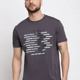 Cantabil Men Grey Cotton Typography Printed Regular Fit T-shirt-image-21