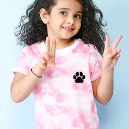 NUSYL Girls Dog Printed Round Neck Short Sleeves Tie & Dye T-Shirt-picture-23