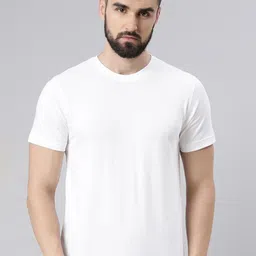 VEIRDO White Round Neck Pure Cotton T-shirt-picture-29