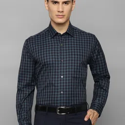Luxure by Louis Philippe Men Navy Blue Checked Cotton Formal Shirt-picture-26