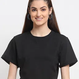 DOOR74 Women Round Neck Crop T-shirt-image-74