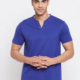 HARBOR N BAY Men Blue Henley Neck T-shirt-image-43