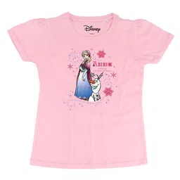 Frozen Girls Pink Frozen Printed Round Neck Pure Cotton T-shirt-image-92