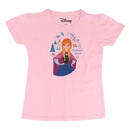 Frozen Girls Pink Frozen Printed Round Neck Pure Cotton T-shirt-image-80