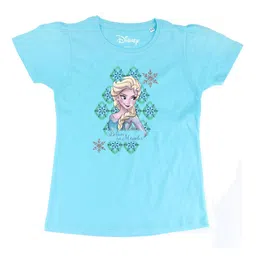 Frozen Girls Blue Printed Elsa Round Neck Cotton T-shirt-picture-11