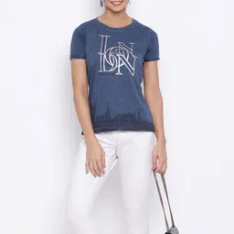 Crimsoune Club Women Blue Printed Round Neck T-shirt-picture-38