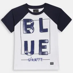 Blue Giraffe Boys White & Blue Printed Round Neck T-shirt-picture-29