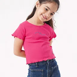 Ed-a-Mamma Girls Pink Typography Round Neck T-shirt-picture-40