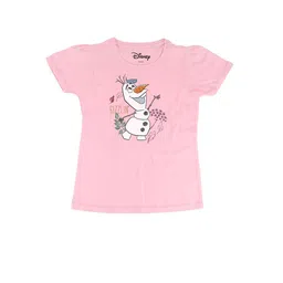 Frozen Girls Pink Olaf Print Cotton Round Neck T-shirt-image-93