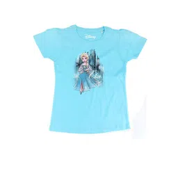 Frozen Girls Blue Elsa Print Cotton Round Neck T-shirt-image-44
