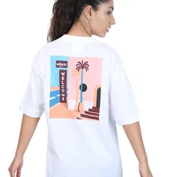 ZU Typography Printed Round Neck Drop-Shoulder Sleeves Cotton Oversized T-shirt-picture-12