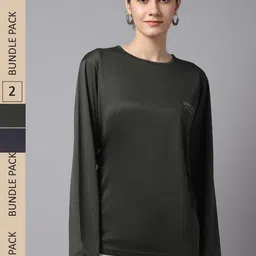 VIMAL JONNEY Women Grey & Olive Green Pack of 2 Dry-Fit T-shirt-image-70