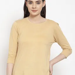 Friskers Women Beige Solid  T-shirt-image-24