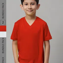 Friskers Boys Pack Of 2 V-Neck Pure Cotton T-shirts-image-24