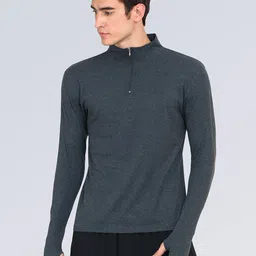 appulse Men Charcoal Grey High Neck Thumbopen T-Shirt image 1