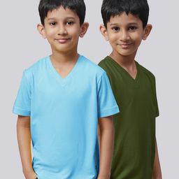 Friskers Boys Turquoise Blue 2 V-Neck Pockets T-shirt-picture-31