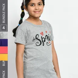 BAESD Girls Pack Of 4 Typography Printed Cotton T-shirt-picture-51