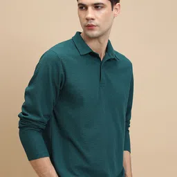 HIGHLANDER Self Design Textured Polo Collar T-shirt image 1