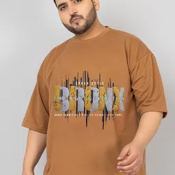 CHKOKKO Plus Typography Printed Drop-Shoulder Sleeves Oversized Cotton Casual T-shirt-picture-53
