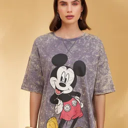Kazo Mickey Mouse Graphic Printed Round Neck Cotton T-shirt-image-5