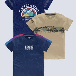 BAESD Boys Pack Of 3 Typography Printed Pure Cotton T-shirt-image-73