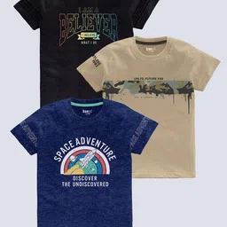 BAESD Boys Pack Of 3 Typography Printed Pure Cotton T-shirt-picture-28