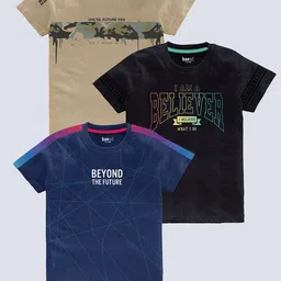 BAESD Boys Pack Of 3 Typography Printed Pure Cotton T-shirt-picture-40