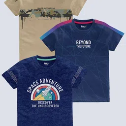 BAESD Boys Pack Of 3 Typography Printed Round Neck Short Sleeves Pure Cotton T-shirt-picture-33