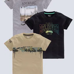 BAESD Boys Pack of 3 Typography Printed Pure Cotton T-shirt-picture-49