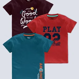 BAESD Boys Pack Of 3 Typography Printed Round Neck Regular T-shirt-picture-38