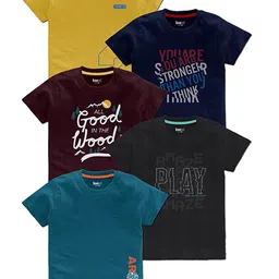 BAESD Boys Pack Of 5 Typography Printed Round Neck T-shirts-picture-21