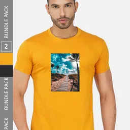 CHOZI Pack Of 2 Graphic Printed Regular Fit Cotton Casual T-shirt image 1