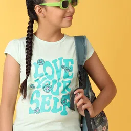 V-Mart Girls Typography Printed Puff Sleeves Cotton T-shirt-picture-33