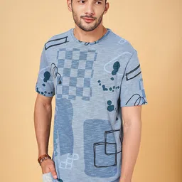 7 Alt by Pantaloons Abstract Printed Round Neck Pure Cotton Relaxed Fit T-shirt-picture-22