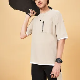 Street 808 by Pantaloons Self Design Extended Sleeves Round Neck Oversized Casual T-shirt-picture-40